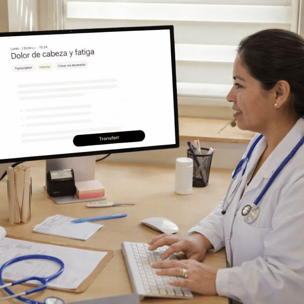Clinician transferring the note to the electronic health record with Copiloto Médico
